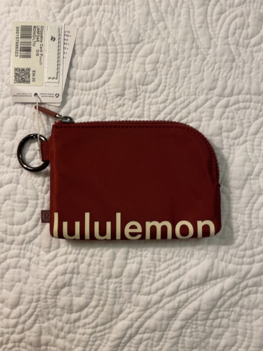 lululemon burgundy zip card pouch with keyring